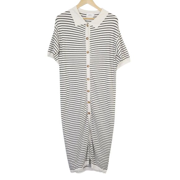 Things Between Dress XS White Black Striped‎ Stretch Knit Button-Front Short... - Picture 1 of 9